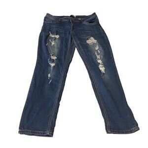 Twentyone Black Rue21 Distressed Destructed Jeans Mid Rise Skinny Flex 13/14